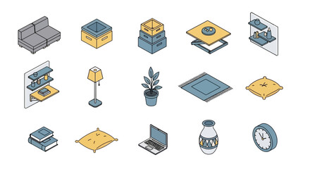 Isometric Home Decor Elements - Furniture and Accessories Collection.