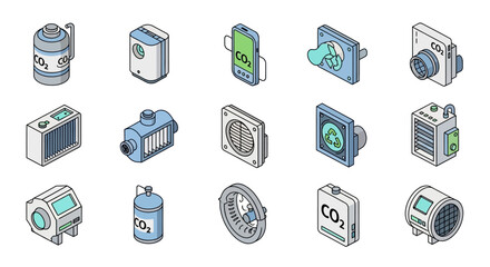 Isometric CO2 Emission Reduction Devices - A Collection of Sustainable Technology.