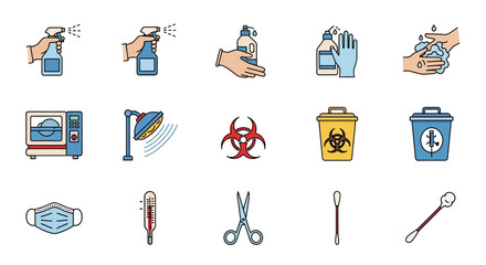 Medical Sanitation and Healthcare Procedure Color Icon Set.