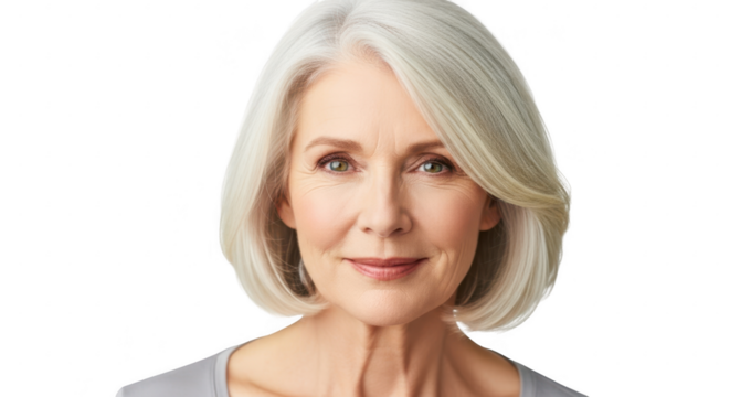 Portrait of a Graceful Senior: A serene portrait of a senior woman exudes confidence and elegance, her eyes reflecting a lifetime of experience.