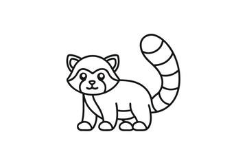 Raccoon Line Art Illustration, Minimalist Icon on White Background, Simple Design