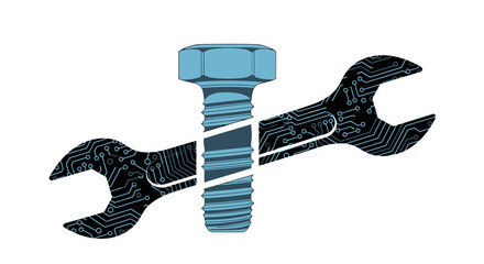 Wrench and Bolt Illustration Representing Mechanical Engineering and Repair.