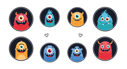 Cute little monsters with big eyes and happy smiles for kids