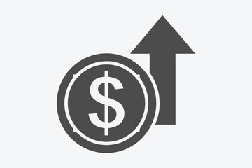 Rising Arrow Behind Dollar Sign Coin on White Background Financial Growth Icon