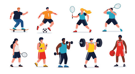 People playing different sports and engaged in fitness activities. .