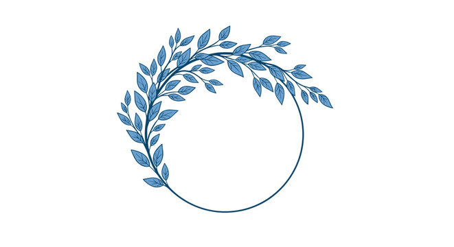 A circular wreath of delicate blue leaves frames empty space.