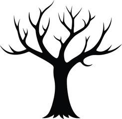 Bare tree silhouette with intricate branches against a stark white background isolated on white background isolated on transparent background