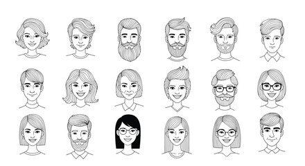 Fototapeta premium A diverse collection of hand-drawn portraits representing various individuals and styles