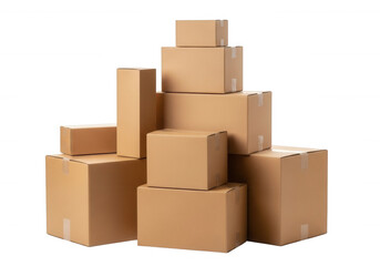 Stacked cardboard boxes isolated on a transparent background