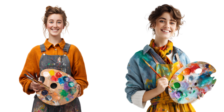 Joyful Female Painter Holding a Palette and Brush