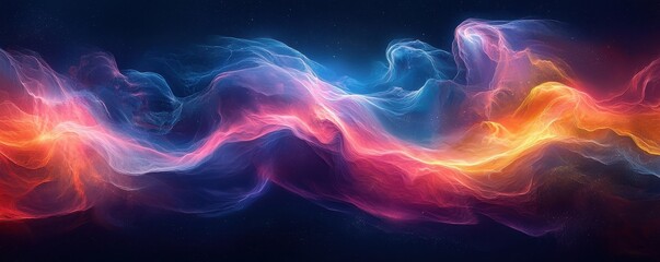 Fototapeta premium Colorful waves blending in a dark starry abstract background display