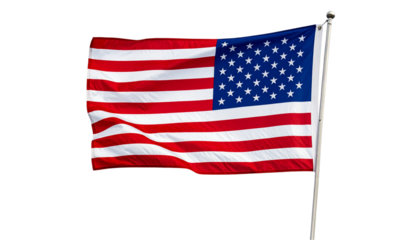 American flag waving on flagpole transparent background