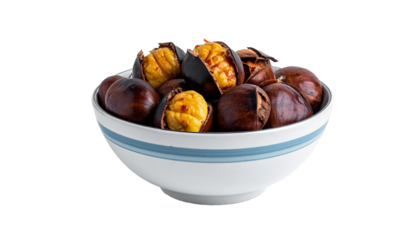 Bowl of roasted chestnuts with transparent background