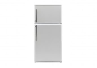 White refrigerator with silver handles isolated on a transparent background