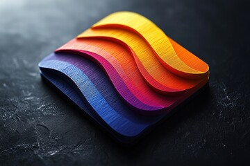 Obraz premium Minimalist abstract icon with colorful layered design on dark background