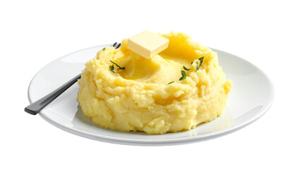 Mashed potatoes with butter and parsley on plate