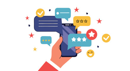 Customer feedback ratings and reviews displayed on a smartphone, modern design concept

