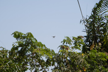 Drone qui survole des champs en Côte d'Ivoire