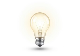 Bright Light Bulb Glowing with Soft Warm Light in Minimalist Style on White Background