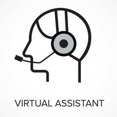 Obraz premium AI Virtual Assistant line Icon with Headset with white background – Artificial Intelligence Customer Support Illustration