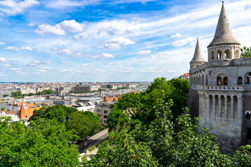 The "Hal&aacute;szb&aacute;stya" or "Fisherman's Bastion" - A historical monument in Budapest, near the Buda Castle, in the "V&aacute;rker&uuml;let" (Buda Castle District).