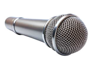 A professional silver microphone, isolated on a transparent background