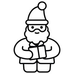 santa holding gift simple vector icon on black color and white background