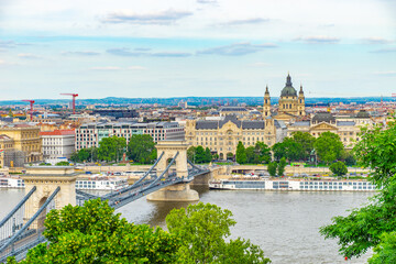 Széchenyi Chain Bridge - spans the River Danube between Buda and Pest in Budapest, Hungary.
