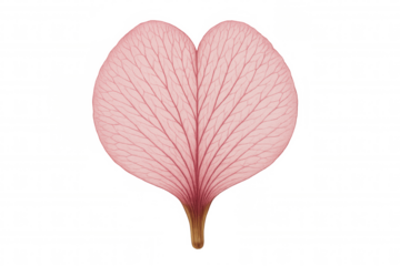 Pink heart shaped petal with botanical veins on transparent background symbolizing love and nature