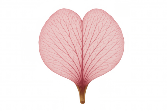 Pink heart shaped petal with botanical veins on transparent background symbolizing love and nature