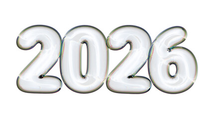 New Year holidays event background, bubble transparent 2026 numbers, 3d render