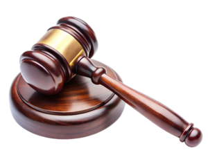 Wooden gavel and sound block isolated on transparent background