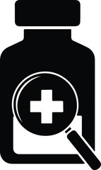 Illustrator Vector Medicine bottle with magnifier icon silhouette