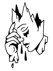 Gothic head exploding with pain and tear drops