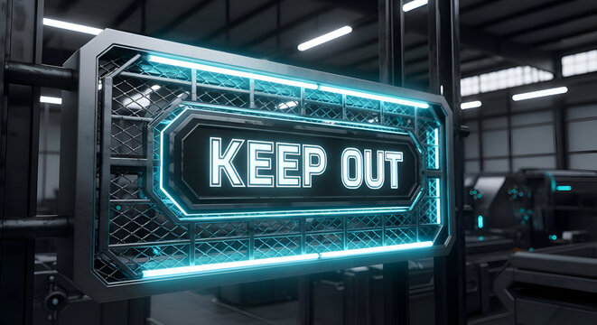 Illuminated Keep Out Sign Signaling Restricted Zones Inside Industrial Facility - Powered by Adobe