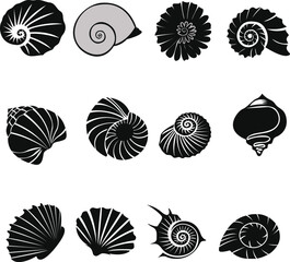 Marine Shell Silhouette Vector — Ocean Life Clipart Design