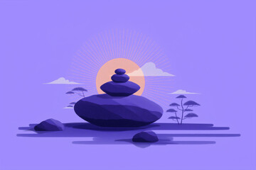 Zen rock stack with sunrise illustration