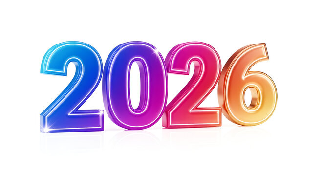 Colorful 3D 2026 Text Design for New Year Celebration