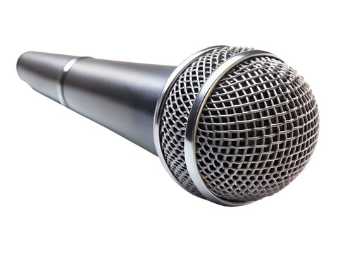 A professional silver microphone, isolated on a transparent background