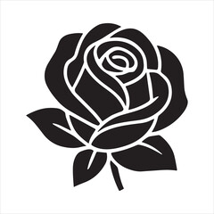 Black Rose Silhouette Illustration. Elegant Botanical Art for Romantic Floral Décor and Wedding Designs