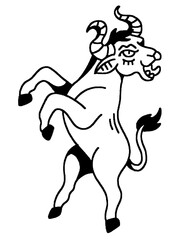 Rearing gnu antelope, bold old school tattoo animal.