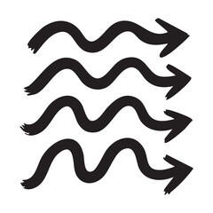 Wavy Arrow Set Hand Drawn Style Expressing Movement and Directionality in a Playful and Artistic Manner Black and White Illustration