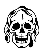 Laughing skull with inverted cross, dark edgy tattoo art