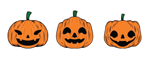 haloween pumpkin face vector set