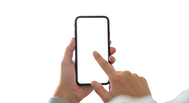 Touching the Digital Canvas: A close-up shot captures a hand delicately interacting with the blank screen of a sleek mobile device.