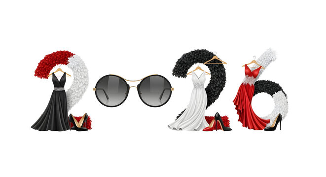 Elegant 2026 Fashion Design Concept with Dresses and Sunglasses