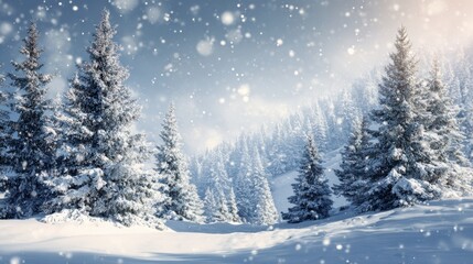 snowy pine trees in winter forest