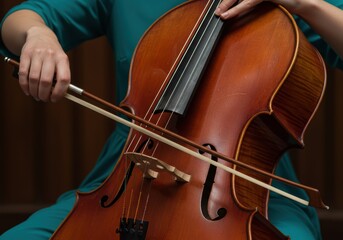 Cellist playing a cello with a bow