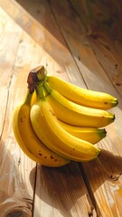 Bunch of bananas on a wooden surface
