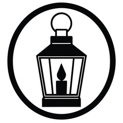 candle in lantern simple vector icon on black color and white background